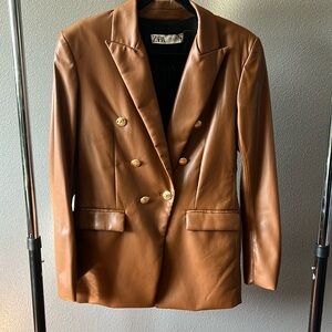 Zara TAN LEATHER Blazer